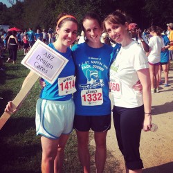 Regan, Gwen and Carrie run a 5K to support children with cancer.
