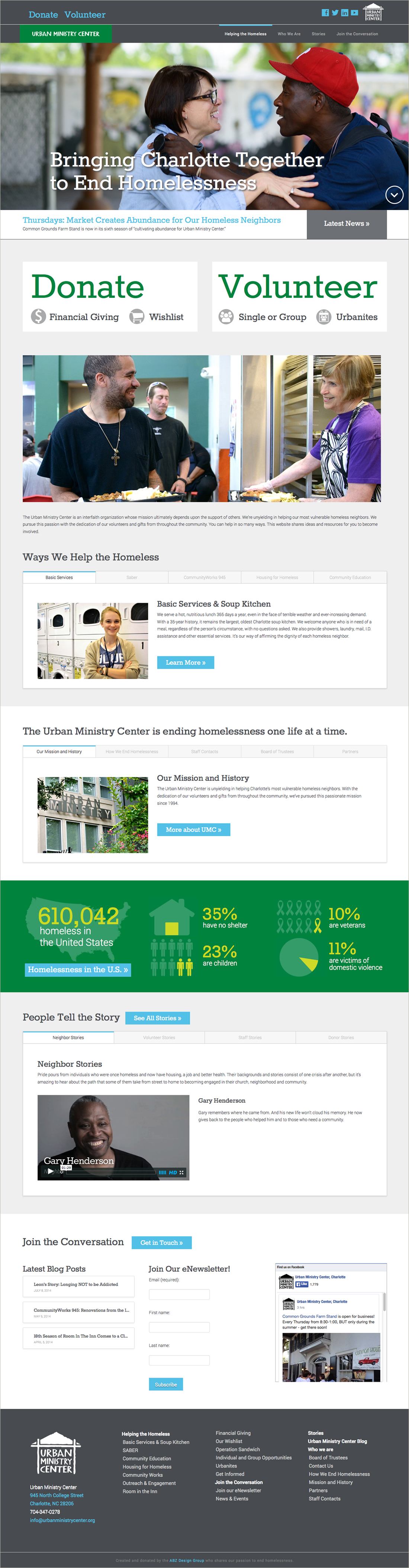 Urban Ministry Center website - desktop homepage